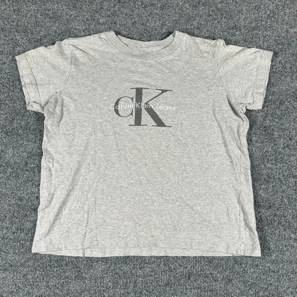 Calvin Klein Jeans T-Shirt Womens Size S Gray Logo Graphic Short Sleeve Crewneck